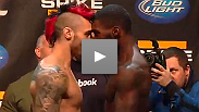They've both got fierce fists, big mouths and tons of energy - the stage is electrified as Dan Hardy and Anthony Johnson square off before their Saturday night matchup.