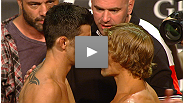 Time may heal some wounds, but for Dominick Cruz, the years since his first and only loss to Urijah Faber have only made him hungrier to avenge his defeat. See the old enemies together on stage again at the UFC 132 weigh-in.