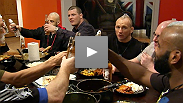 Michael Bisping drops by the house for a meal with his fighters, after which some UK teammates get out of control. Then in the final semifinal fight, Frank Lester and James Wilks face off in a rematch to see who will fill the last spot in the finale.