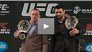 See UFC welterweight champion Georges St-Pierre and interim champion Carlos Condit at the UFC 154 press conference.
