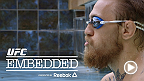Chad Mendes gives cameras a peek inside his healthy hunter's lifestyle and his chicken coop while Conor McGregor stays loose with a hot tub and soccer ball. Welterweight Rory MacDonald gets in one last workout, and Robbie Lawler arrives in Las Vegas.