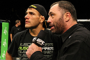 Joe Rogan speaks with Rafael Dos Anjos after his victory over George Sotiropoulos.