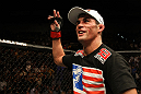 Dominick Cruz celebrates his win over Urijah Faber.