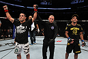 UFC 133: Chad Mendes celebrates his win.