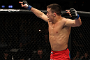 Jake Ellenberger celebrates his win.