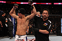 Nate Diaz celebrates his win