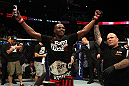 Jon Jones celebrates his win