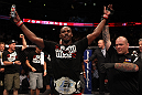 Jon Jones celebrates his win