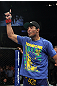 Jose Aldo celebrates his win