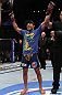 Jose Aldo celebrates his win over Kenny Florian