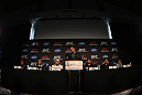 SAN FRANCISCO, CA - NOVEMBER 17:  A general view of the fighters on the dais at the UFC 139 pre-fight press conference at the Fort Mason Center on November 17, 2011 in San Francisco, California.  (Photo by Josh Hedges/Zuffa LLC/Zuffa LLC via Getty Images)