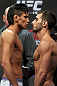 SAN JOSE, CA - NOVEMBER 18:  (L-R) Bantamweight opponents Miguel Angel Torres and Nick Pace face off after weighing in during the UFC 139 Weigh In at the HP Pavilion on November 18, 2011 in San Jose, California.  (Photo by Josh Hedges/Zuffa LLC/Zuffa LLC via Getty Images)