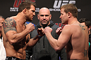 SAN JOSE, CA - NOVEMBER 18:  (L-R) Light Heavyweight opponents Ryan Bader and Jason Brilz face off after weighing in during the UFC 139 Weigh In at the HP Pavilion on November 18, 2011 in San Jose, California.  (Photo by Josh Hedges/Zuffa LLC/Zuffa LLC via Getty Images)