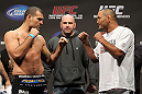 SAN JOSE, CA - NOVEMBER 18:  (L-R) Light Heavyweight opponents Mauricio "Shogun" Rua and Dan Henderson face off after weighing in during the UFC 139 Weigh In at the HP Pavilion on November 18, 2011 in San Jose, California.  (Photo by Josh Hedges/Zuffa LLC/Zuffa LLC via Getty Images)