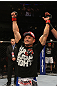 SAN JOSE, CA - NOVEMBER 19: Gleison Tibau celebrates defeating Rafael dos Anjos during an UFC Lightweight bout at the HP Pavillion in San Jose, California on November 19, 2011 in San Jose, California.  (Photo by Josh Hedges/Zuffa LLC/Zuffa LLC via Getty Images)