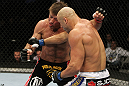 SAN JOSE, CA - NOVEMBER 19: (R-L) Kyle Kingsbury punches Stephan Bonnar during an UFC Light Heavywieght bout at the HP Pavillion on November 19, 2011 in San Jose, California.  (Photo by Josh Hedges/Zuffa LLC/Zuffa LLC via Getty Images)