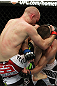 SAN JOSE, CA - NOVEMBER 19: (R-L) Martin Kampmann knees Rick Story during an UFC Welterweight bout at the HP Pavilion on November 19, 2011 in San Jose, California. (Photo by Josh Hedges/Zuffa LLC/Zuffa LLC via Getty Images)