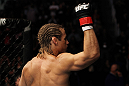 SAN JOSE, CA - NOVEMBER 19:  Urijah Faber salutes the crowd before his UFC Bantamweight bout against Brian Bowles at the HP Pavillion on November 19, 2011 in San Jose, California.  (Photo by Josh Hedges/Zuffa LLC/Zuffa LLC via Getty Images)
