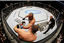SAN JOSE, CA - NOVEMBER 19:  Dan Henderson (top) punches Mauricio Rua (bottom) during an UFC Light Heavyweight bout at the HP Pavillion on November 19, 2011 in San Jose, California.  (Photo by Josh Hedges/Zuffa LLC/Zuffa LLC via Getty Images)