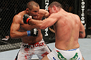 SAN JOSE, CA - NOVEMBER 19:  (R-L) Mauricio Rua and Dan Henderson exchange punches during an UFC Light Heavyweight bout at the HP Pavillion on November 19, 2011 in San Jose, California.  (Photo by Josh Hedges/Zuffa LLC/Zuffa LLC via Getty Images)