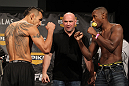 LAS VEGAS, NV - DECEMBER 02:  (L-R) Lightweight opponents Tony Ferguson and Yves Edwards face off after weighing in at the official weigh-in for The Ultimate Fighter 14 Finale at The Palms Casino Resort on December 2, 2011 in Las Vegas, Nevada.  (Photo by Josh Hedges/Zuffa LLC/Zuffa LLC via Getty Images)