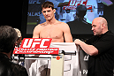 LAS VEGAS, NV - DECEMBER 02:  Michael Bisping pleads his case to a commission official after missing weight at the official weigh-in for The Ultimate Fighter 14 Finale at The Palms Casino Resort on December 2, 2011 in Las Vegas, Nevada.  (Photo by Josh Hedges/Zuffa LLC/Zuffa LLC via Getty Images)