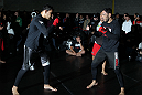 TORONTO, ON - DECEMBER 07:  (L-R) Twin brothers Antonio Rodrigo "Minotauro" Nogueira and Antonio Rogerio "Minotoro" Nogueira workout together during the UFC 140 Open Workouts at the Xtreme Couture Gym on December 7, 2011 in Toronto, Ontario.  (Photo by Josh Hedges/Zuffa LLC/Zuffa LLC via Getty Images)
