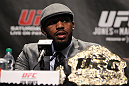 TORONTO, ON - DECEMBER 08:  UFC Light Heavyweight Champion Jon "Bones" Jones attends the final UFC 140 pre-fight press conference at Bell Tiff Lightbox Cinema1 on December 8, 2011 in Toronto, Canada.  (Photo by Josh Hedges/Zuffa LLC/Zuffa LLC via Getty Images)
