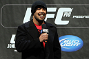TORONTO, ON - DECEMBER 09:  UFC Middleweight contender Mark Munoz interacts with fans during a Q&A session before the UFC 140 Official Weigh-in at the Air Canada Centre on December 9, 2011 in Toronto, Canada.  (Photo by Josh Hedges/Zuffa LLC/Zuffa LLC via Getty Images)