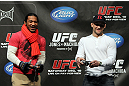 TORONTO, ON - DECEMBER 09:  (R-L) UFC Lightweight Champion Frankie Edgar and challenger Benson Henderson battle each other on the UFC Undisputed 3 videogame before the UFC 140 Official Weigh-in at the Air Canada Centre on December 9, 2011 in Toronto, Canada.  (Photo by Josh Hedges/Zuffa LLC/Zuffa LLC via Getty Images)