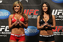 TORONTO, ON - DECEMBER 09:  (L-R) UFC Octagon Girls Brittney Palmer and Arianny Celeste attend the UFC 140 Official Weigh-in at the Air Canada Centre on December 9, 2011 in Toronto, Canada.  (Photo by Josh Hedges/Zuffa LLC/Zuffa LLC via Getty Images)