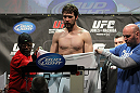 TORONTO, ON - DECEMBER 09:  Mitch Clarke weighs in during the UFC 140 Official Weigh-in at the Air Canada Centre on December 9, 2011 in Toronto, Canada.  (Photo by Josh Hedges/Zuffa LLC/Zuffa LLC via Getty Images)