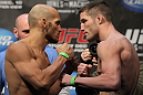 TORONTO, ON - DECEMBER 09:  (L-R) Middleweight opponents Rich Attonito and Jake Hecht face off after weighing in during the UFC 140 Official Weigh-in at the Air Canada Centre on December 9, 2011 in Toronto, Canada.  (Photo by Josh Hedges/Zuffa LLC/Zuffa LLC via Getty Images)