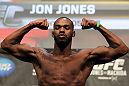 TORONTO, ON - DECEMBER 09:  UFC Light Heavyweight Champion Jon "Bones" Jones weighs in during the UFC 140 Official Weigh-in at the Air Canada Centre on December 9, 2011 in Toronto, Canada.  (Photo by Josh Hedges/Zuffa LLC/Zuffa LLC via Getty Images)