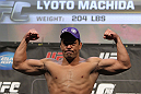 TORONTO, ON - DECEMBER 09:  Lyoto Machida weighs in during the UFC 140 Official Weigh-in at the Air Canada Centre on December 9, 2011 in Toronto, Canada.  (Photo by Josh Hedges/Zuffa LLC/Zuffa LLC via Getty Images)