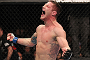 TORONTO, ON - DECEMBER 10:  Jake Hecht reacts after defeating Rich Attonito by TKO during the UFC 140 event at Air Canada Centre on December 10, 2011 in Toronto, Ontario, Canada.  (Photo by Nick Laham/Zuffa LLC/Zuffa LLC via Getty Images)