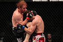 TORONTO, ON - DECEMBER 10:  (L-R) Mark Bocek delivers a knee strike against Nik Lentz during the UFC 140 event at Air Canada Centre on December 10, 2011 in Toronto, Ontario, Canada.  (Photo by Nick Laham/Zuffa LLC/Zuffa LLC via Getty Images)