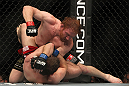 TORONTO, ON - DECEMBER 10:  Mark Bocek punches down at Nik Lentz on the ground during the UFC 140 event at Air Canada Centre on December 10, 2011 in Toronto, Ontario, Canada.  (Photo by Josh Hedges/Zuffa LLC/Zuffa LLC via Getty Images)