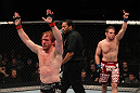TORONTO, ON - DECEMBER 10:  Mark Bocek (L) and Nik Lentz (R) react after their three-round battle during the UFC 140 event at Air Canada Centre on December 10, 2011 in Toronto, Ontario, Canada.  (Photo by Nick Laham/Zuffa LLC/Zuffa LLC via Getty Images)