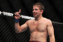 TORONTO, ON - DECEMBER 10:  Nik Lentz reacts after his three-round bout against Mark Bocek during the UFC 140 event at Air Canada Centre on December 10, 2011 in Toronto, Ontario, Canada.  (Photo by Josh Hedges/Zuffa LLC/Zuffa LLC via Getty Images)