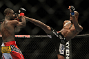 TORONTO, ON - DECEMBER 10:  (R-L) Walel Watson kicks Yves Jabouin during the UFC 140 event at Air Canada Centre on December 10, 2011 in Toronto, Ontario, Canada.  (Photo by Josh Hedges/Zuffa LLC/Zuffa LLC via Getty Images)