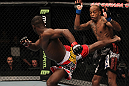 TORONTO, ON - DECEMBER 10:  (L-R) Yves Jabouin kicks Walel Watson during the UFC 140 event at Air Canada Centre on December 10, 2011 in Toronto, Ontario, Canada.  (Photo by Nick Laham/Zuffa LLC/Zuffa LLC via Getty Images)