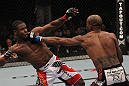 TORONTO, ON - DECEMBER 10:  (R-L) Walel Watson punches Yves Jabouin during the UFC 140 event at Air Canada Centre on December 10, 2011 in Toronto, Ontario, Canada.  (Photo by Nick Laham/Zuffa LLC/Zuffa LLC via Getty Images)