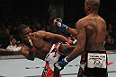 TORONTO, ON - DECEMBER 10:  (L-R) Yves Jabouin kicks Walel Watson during the UFC 140 event at Air Canada Centre on December 10, 2011 in Toronto, Ontario, Canada.  (Photo by Nick Laham/Zuffa LLC/Zuffa LLC via Getty Images)