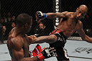 TORONTO, ON - DECEMBER 10:  (R-L) Walel Watson kicks Yves Jabouin during the UFC 140 event at Air Canada Centre on December 10, 2011 in Toronto, Ontario, Canada.  (Photo by Nick Laham/Zuffa LLC/Zuffa LLC via Getty Images)