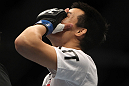 TORONTO, ON - DECEMBER 10:  "The Korean Zombie" Chan Sung Jung reacts after knocking out Mark Hominick during the UFC 140 event at Air Canada Centre on December 10, 2011 in Toronto, Ontario, Canada.  (Photo by Josh Hedges/Zuffa LLC/Zuffa LLC via Getty Images)