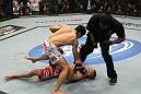 TORONTO, ON - DECEMBER 10:  (L-R) "The Korean Zombie" Chan Sung Jung defeats Mark Hominick by knockout during the UFC 140 event at Air Canada Centre on December 10, 2011 in Toronto, Ontario, Canada.  (Photo by Nick Laham/Zuffa LLC/Zuffa LLC via Getty Images)