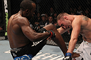 TORONTO, ON - DECEMBER 10:  (L-R) Claude Patrick delivers a knee strike against Brian Ebersole during the UFC 140 event at Air Canada Centre on December 10, 2011 in Toronto, Ontario, Canada.  (Photo by Nick Laham/Zuffa LLC/Zuffa LLC via Getty Images)