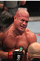 TORONTO, ON - DECEMBER 10:  Tito Ortiz exhibits the pain of a blow to the ribs after his TKO loss to Antonio Rogerio Nogueira during the UFC 140 event at Air Canada Centre on December 10, 2011 in Toronto, Ontario, Canada.  (Photo by Nick Laham/Zuffa LLC/Zuffa LLC via Getty Images)