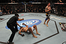 TORONTO, ON - DECEMBER 10:  Frank Mir (R) reacts after defeating Antonio Rodrigo Nogueira by TKO during the UFC 140 event at Air Canada Centre on December 10, 2011 in Toronto, Ontario, Canada.  (Photo by Nick Laham/Zuffa LLC/Zuffa LLC via Getty Images)
